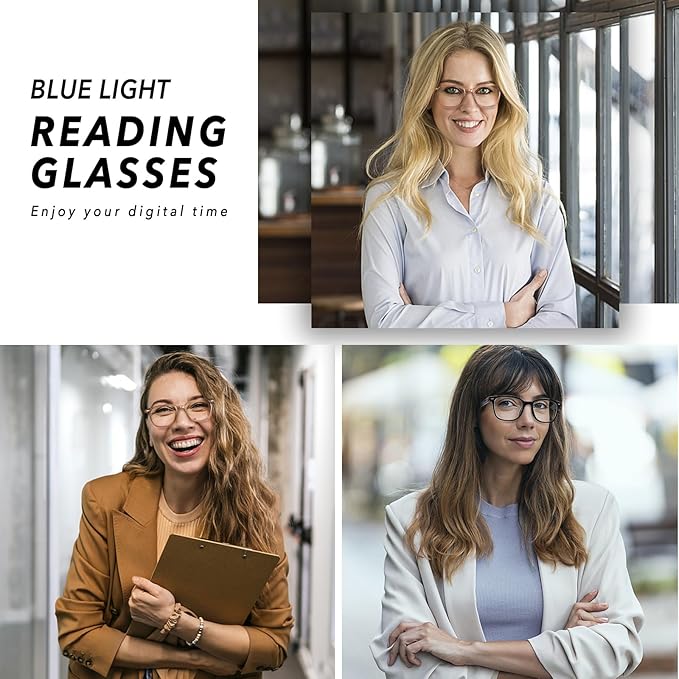 Bifocal Reading Glasses for Women, Blue Light Blocking Computer Readers with Spring Hinges, Retro Square Frame