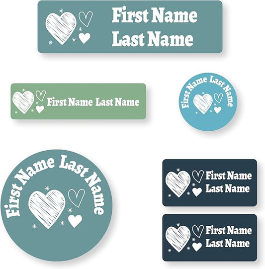 Personalized Kids Name Labels – Waterproof Custom Stickers for Daycare & School, Dishwasher & Laundry Safe (Heart-8)