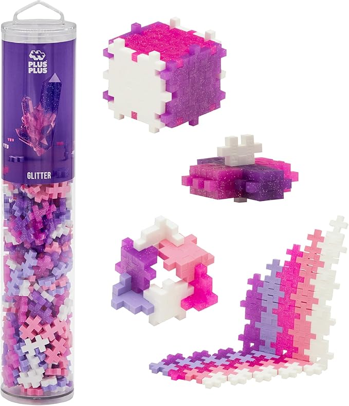 PLUS PLUS 240 Piece Interlocking Building Blocks for Kids, Open Ended Connecting Toys, Stem Bin Classroom Mini Manipulatives - Glitter Mix Play Tube