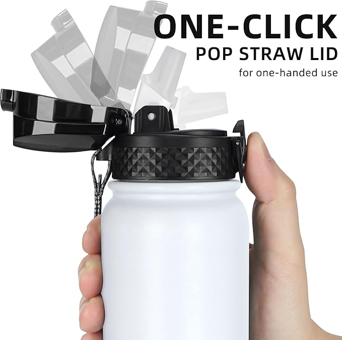 Fanhaw 20 Oz Kids Insulated Stainless Steel Water Bottle with Straw Lid, Leakproof & Anti-Dust Everyday Use Bottle for School, Women & Men, Back to School Essentials (White)