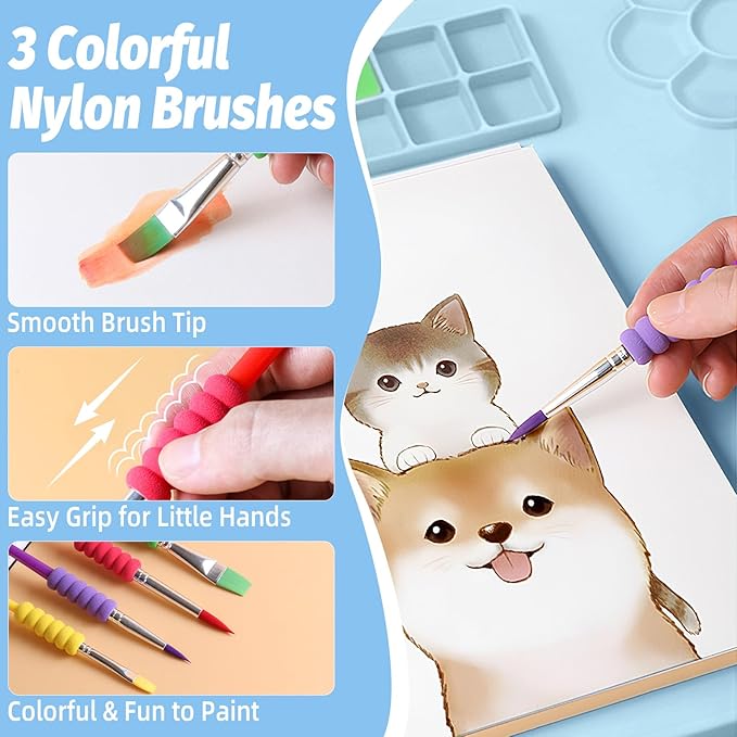 Silicone Painting Mat, 23.6 x 15.8in Art Mat with 3 Brushes, Painting Station Mats with Cup and Palette, Craft Mats to Protect Table for Kid, Clay Sheet for Watercolor, Resin DIY (Blue)