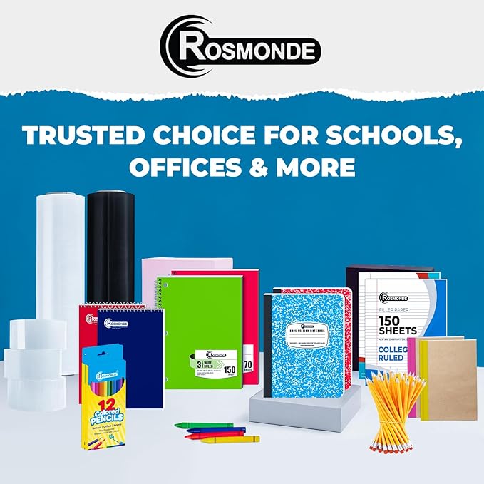 Rosmonde College Ruled Composition Notebooks 5 Pack, 200 Pages (100 Sheets), 9-3/4" x 7-1/2", White & Black Marble Composition Book, Hard Cover, Sturdy Sewn Binding, School, College & Office Supplies