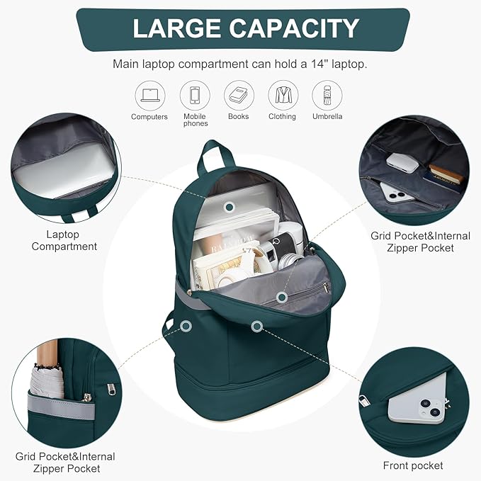 coofay Gym Backpack For Women Men Dance Sports Backpack With Shoe Compartment Waterproof Travel Backpacks Gym Bag Peacock Blue