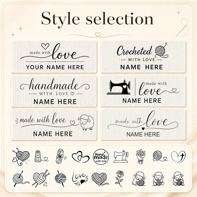 50-1000PCS Custom Fabric Labels, Personalized Sewing Labels for Handmade Items, Made with Love Sewing Labels, 20x57mm (A1)
