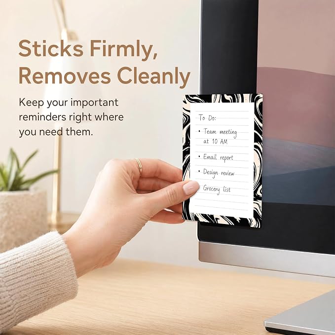 Lined Sticky Notes 4x6 in, 2 Pack Large Cute Notepads with Lines, Bright Post Memo Note Pads Big Rectangular Sticky Notes for Office Black White Curve Line