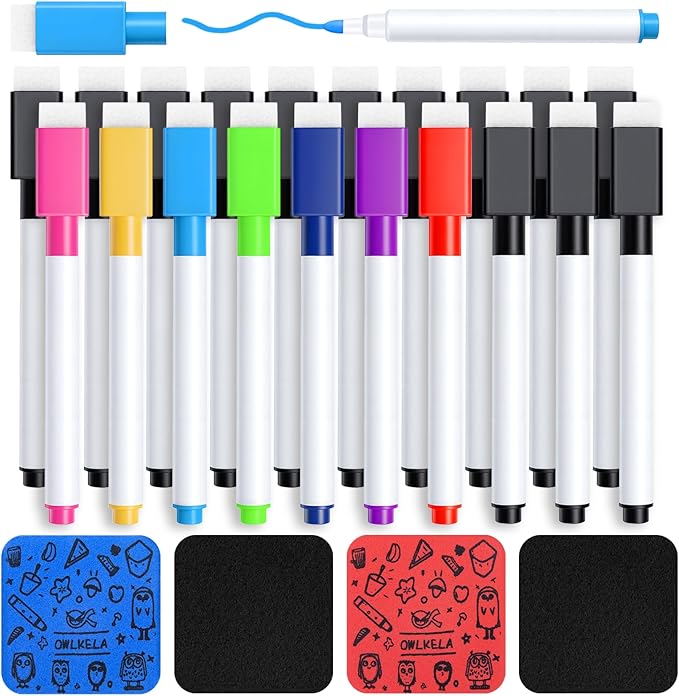 OWLKELA 20 Pcs Magnetic Dry Erase Markers with Eraser, Fine Tip Whiteboard Markers, Low Odor Dry Erase Set, 8 Color White Board Markers for Office, Home, Classroom