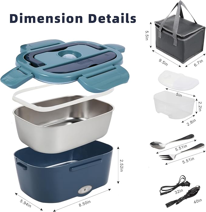 Electric Lunch Box, 80W Heated Lunch Box for Adults, 1.5L Fast Heating Lunch Box Warmer for Car/Truck/Work/Travel,12V/24V/110V Portable Food Warmer