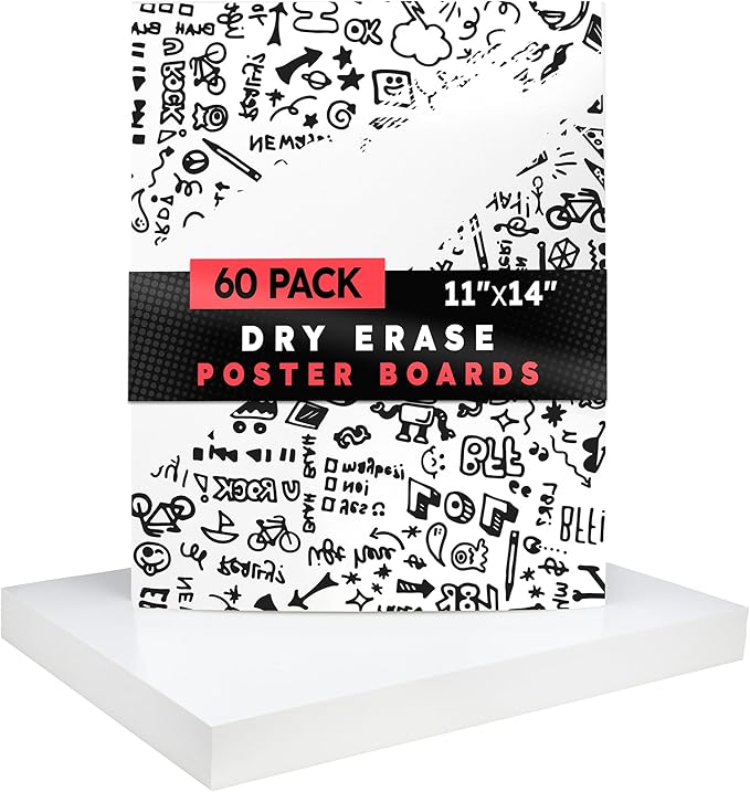Hygloss Medium Dry Erase Poster Board Paper 11x14 Inch (60 Count) Single-Sided Wall White Board Dry Erase Sheets - 14 Pt. Thick Paper for Home, School, Classroom, Office, Kids Art, Menus Signs, Lists