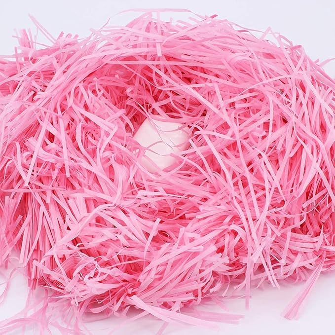 Raffia Paper Shreds, 100g Valentine's Day Shredded Paper for Gift Box, easter grass Filler for Gift Wrapping & Basket Filling(Pink)