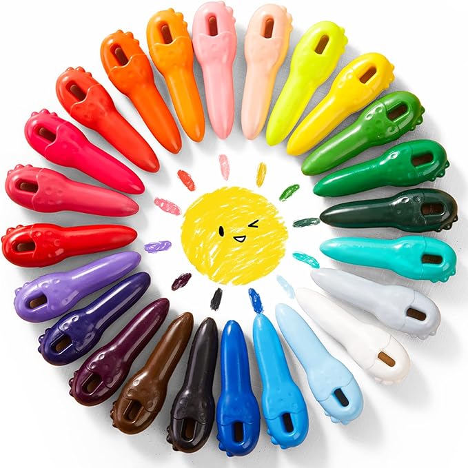 Mess Free Beeswax Crayons for Toddlers, 24 Colors Baby's First Washable Jumbo Crayon with 108 FREE Coloring Books PDF Pages, Big Large Crayons for Kids Ages1-3,2-4,4-8 Keep Kids Busy Coloring