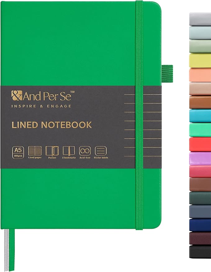 &And Per Se Lined Journal Notebook, 160 Pages, A5 5.7 x 8 inches College Ruled Thick Paper Notebook Journals for Writing, Hardcover Notebooks for Women Men Office School (1 Pack, Emerald)