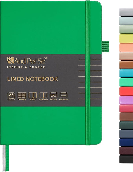 &And Per Se Lined Journal Notebook, 160 Pages, A5 5.7 x 8 inches College Ruled Thick Paper Notebook Journals for Writing, Hardcover Notebooks for Women Men Office School (1 Pack, Emerald)