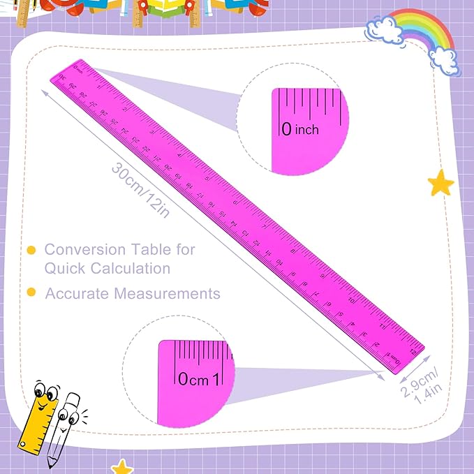 EBOOT 2 Pack Plastic Ruler Straight Ruler Plastic Measuring Tool for Student School Office(Purple,12 Inch)