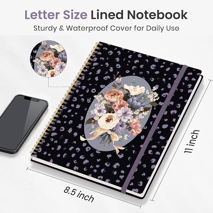 Taja Large Spiral Lined Journal for Women and Men, Notebook for Work