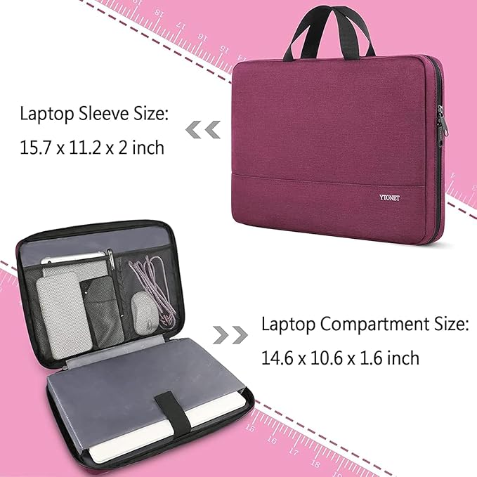 Ytonet Laptop Case 15.6 Inch, TSA Friendly Laptop Sleeve Cover with Handle for Women, Protective Slim Computer Carrying Case Compatible with HP Dell Lenovo Asus Notebooks, Purple Red | TSA Friendly