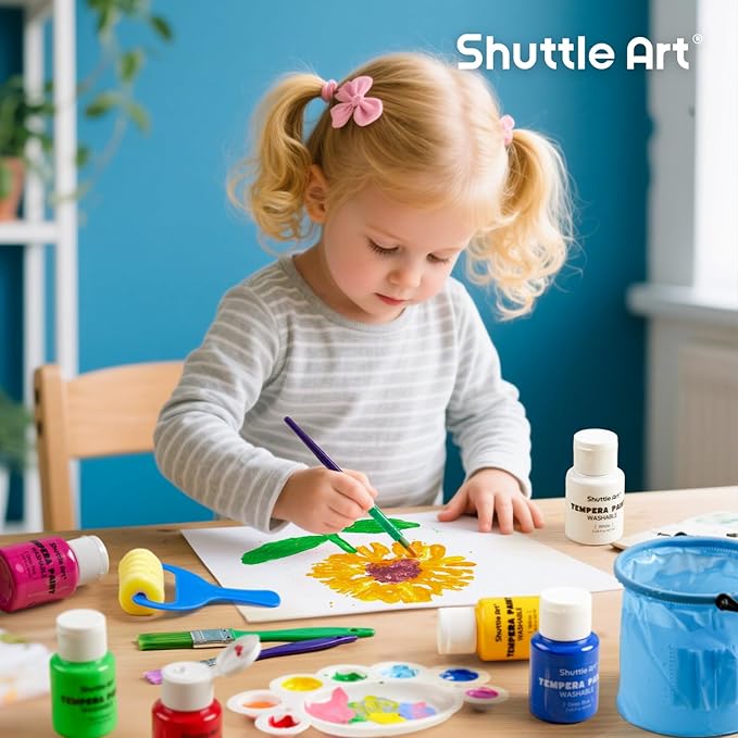 Shuttle Art Tempera Paint, 30 Colors (2 fl oz) Washable Paint for Kids with Glitter Metallic Neon Colors, Non-toxic Finger Painting for Toddlers