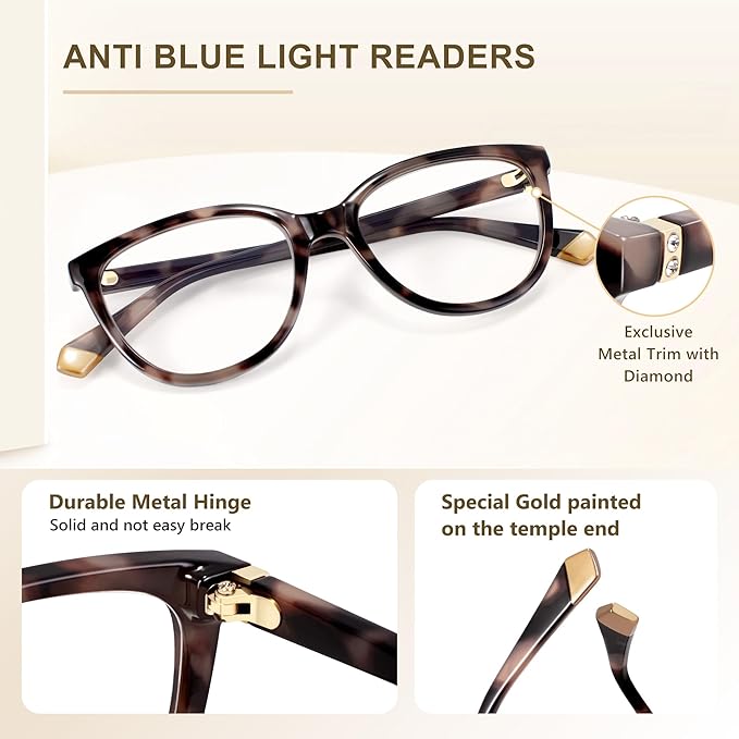 EASY READ Reading Glasses for Women,Cat Eye Computer Blue Light Blocking Readers