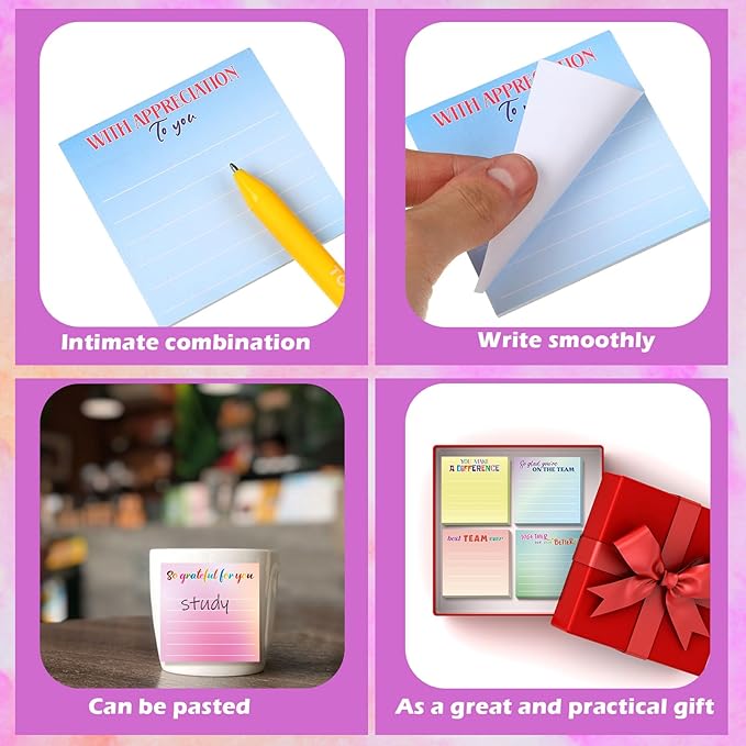 Yinder 24 Pcs Inspirational Sticky Notes Cute Motivational Sticky Notes Pad End of Year Employee Appreciation Gifts Bulk for Teacher Nurse Coworkers Office Supplies 3 x 3'' (Thankful,Classic Color)