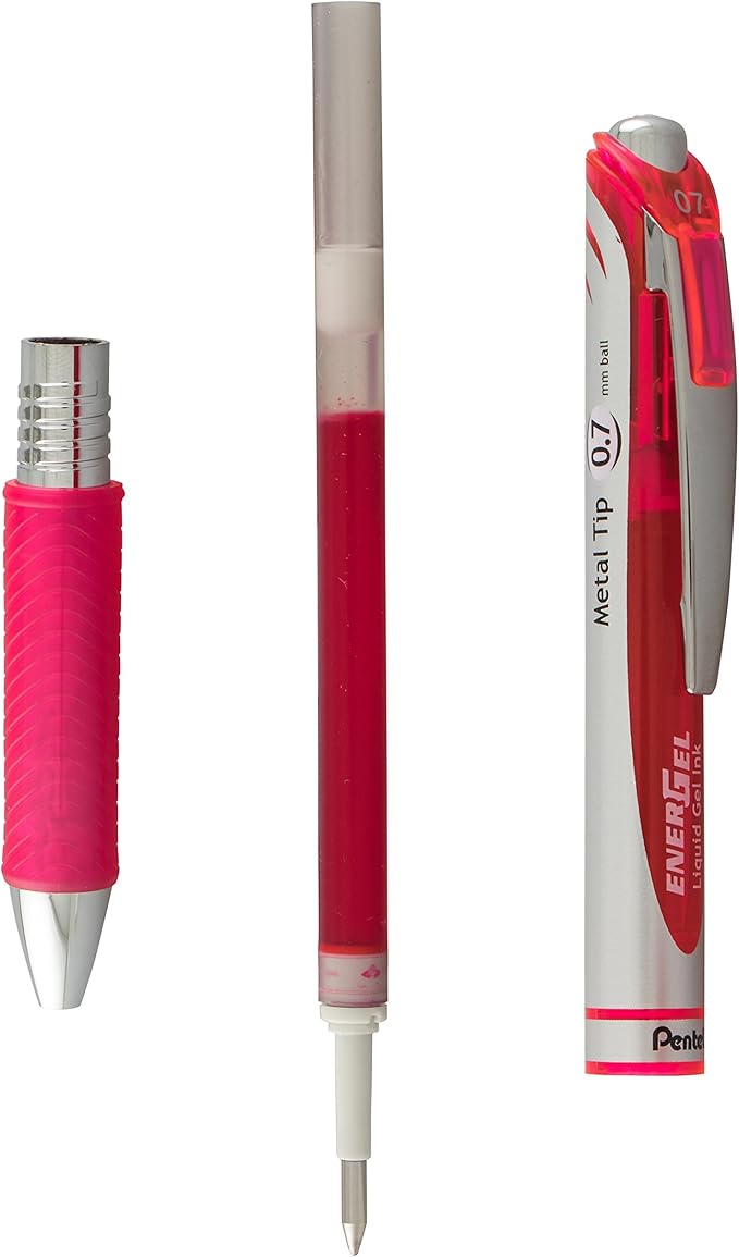 Pentel EnerGel RTX Retractable Liquid Gel Pen, Medium Line, Metal Tip, Pink/Violet Ink, 2-Pack (BL77BP2PV)
