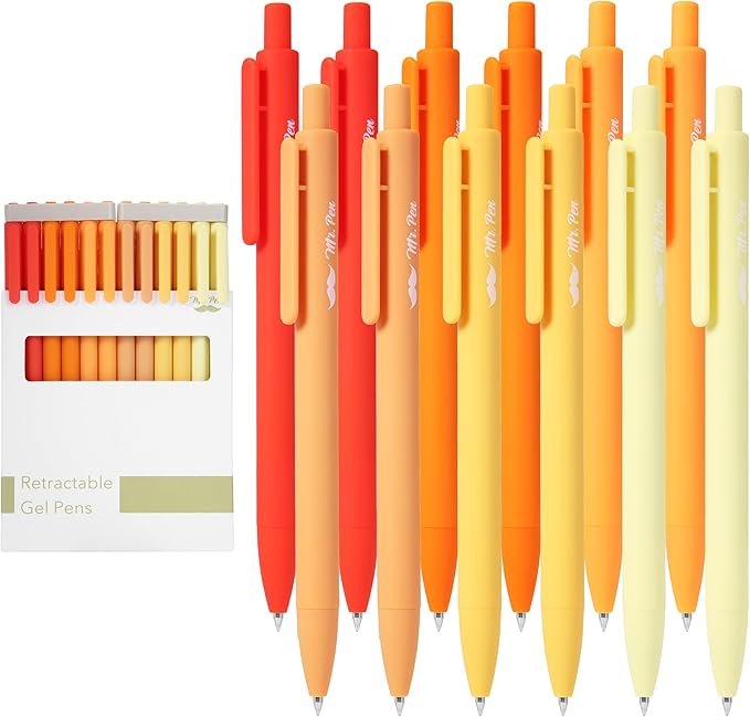 Mr. Pen- Retractable Gel Pens, 12 Pack, Black Ink, Summer Morning Barrel, Fine Point 0.5mm, Fast Dry, Smooth Writing, Cute Pens for Drawing, Writing Planner and School Supplies