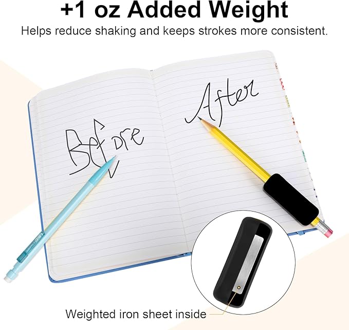Weighted Pencil Grips 4 Pack, 1 oz Silicone Handwriting Aids for Kids & Adults, Writing Support for Dysgraphia, Autism, ADHD, Arthritis, Tremors, Grip Strength & Fine Motor Skills