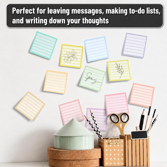 Mr. Pen- Lined Sticky Notes Bulk, 3"x3", 12 Pads, 60 Sheets/Pad, 720 Sheets