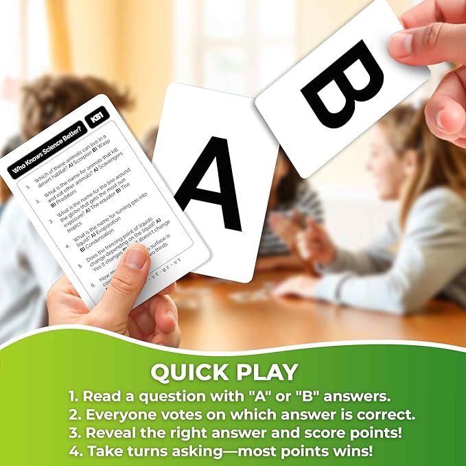 QUOKKA Board Games for Kids 8-12 – Family Games for Kids and Adults – Science Trivia Cards for Family Game Night – Who Knows Science Better – 500+ Questions – Fun Card Game for Families and Teens