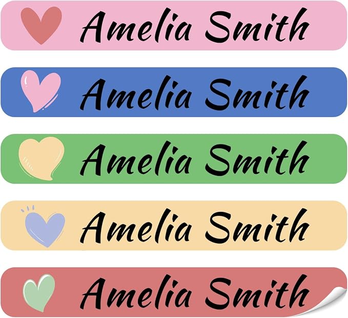 100 Pcs Personalized Name Labels for School Supplies Custom Waterproof Name Stickers Customized Daycare Water Bottles Pencil Labels(Heart)