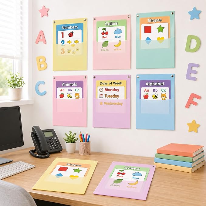 6Pcs Plastic Oversized Wall Pockets 12.6 X 9.4 Inch Hanging Wall File Organizer Hanging File Folders Holder Mail Organizer for Back to School Classroom Home Office Teaching Supplies (Pastel Color)