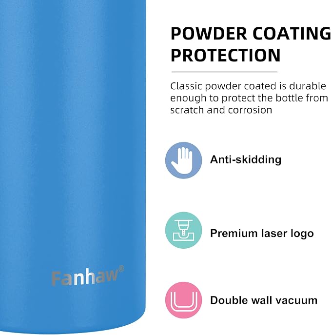 Fanhaw 24 Oz Kids Insulated Stainless Steel Water Bottle with Straw Lid, Leakproof & Anti-Dust Everyday Use Bottle for School, Women & Men, Back to School Essentials (Sky Blue)