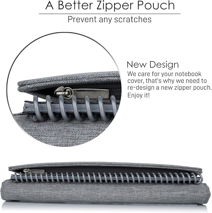 Folio Cover Compatible with Rocketbook Fusion, Everlast, Wave, Multi Organizer with Pen Loop, Zipper Pocket, Business Card Holder, Waterproof Fabric, Executive Size, Gray