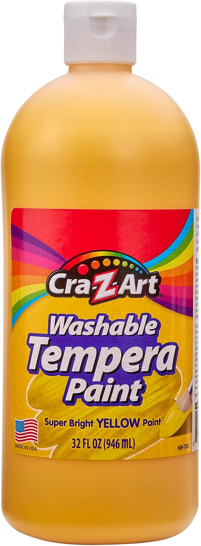 Cra-Z-Art Washable Tempera Paint Bulk Pack 6 Color Set Assorted Colors 32oz each bottle, 6 Super Bright Finger Paint Color, Great Back to School Teacher Supplies