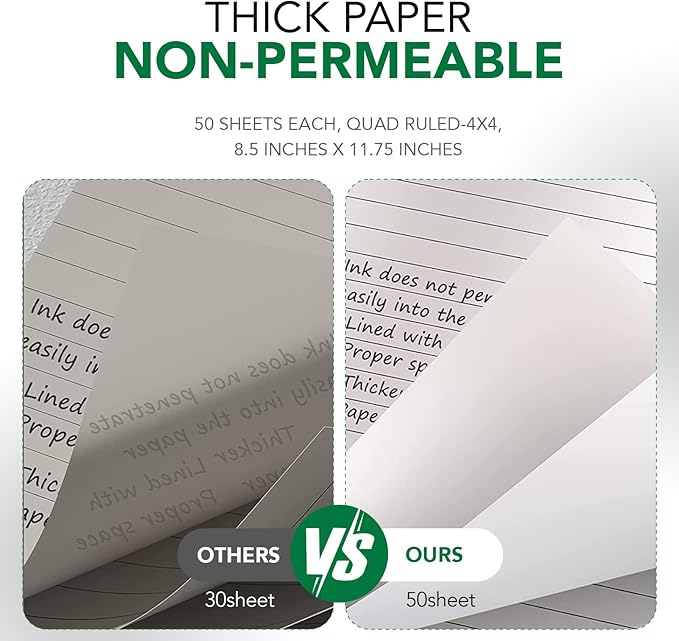 KAISA Graph Paper Legal Pads Writing Pads 6 pad 300 Sheets Recycled Paper 8.5"x11.75" Quad Ruled 4x4 Perforated 50sheets/pad Grid Paper Notepads Writing Tablet White For Office Supplies (White 6pad, 8.5x11.75'')