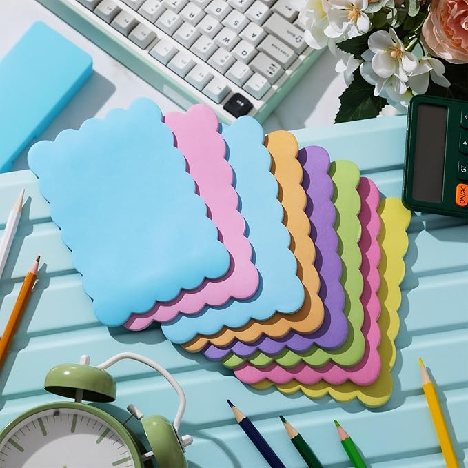 Eaasty 8 Pack Scalloped Aesthetic Sticky Notes Bulk Colorful Cute Wavy Self Sticky Note Pads 4" x 6" Blank Rainbow Colors Note Pads for Back to School Office Supplies 240 Sheets