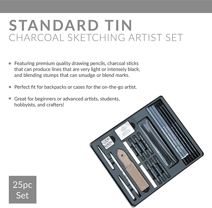 Essentials(TM) Medium Charcoal Art Set W/Tin