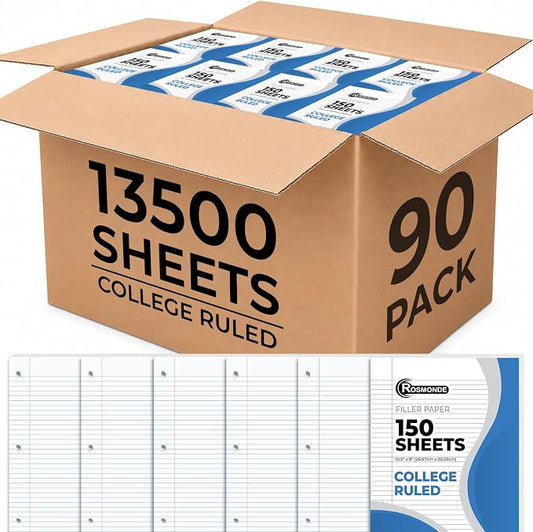 Rosmonde 13500 Sheets Loose Leaf Paper Bulk, 90 Pack, College Ruled Paper