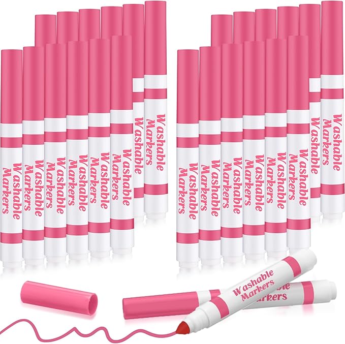 24 Pcs Washable Markers Bulk Broad Line Markers Coloring Conical Tip Large pens for Kids art projects, Teachers, Students, Toddlers, Party Favors, Classrooms, Donations(Light Pink)