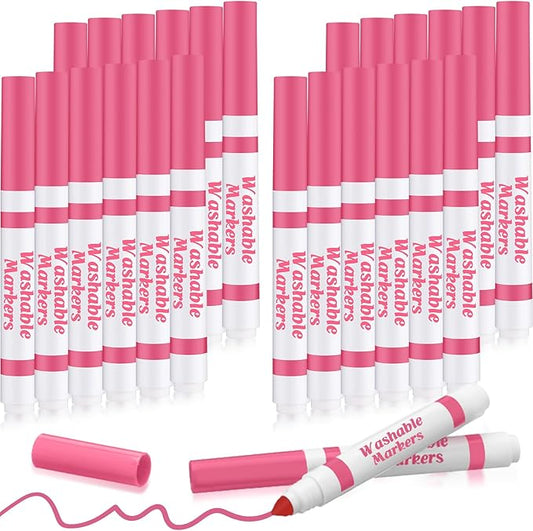 24 Pcs Washable Markers Bulk Broad Line Markers Coloring Conical Tip Large pens for Kids art projects, Teachers, Students, Toddlers, Party Favors, Classrooms, Donations(Light Pink)