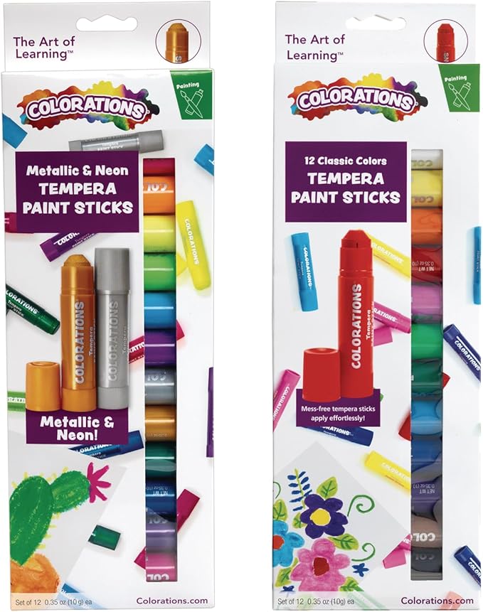 Tempera Paint Sticks, 24 Colors, Silky Smooth Color Application, Classic, Neon & Metallic Colors