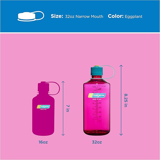 Nalgene 32 oz Narrow Mouth Water Bottle | BPA-Free, Durable & Leak Proof, Lightweight Bottle for Hiking, Gym & Travel, Eggplant