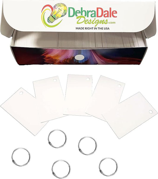 Debra Dale Designs - Made Right in the USA - 800 Pocket-Size Blank Study Flash Cards - Single Hole Punched - 5 Quality Metal Binder Rings - 2" x 3-1/2" - Premium 140# Index Card Stock - Sight Words
