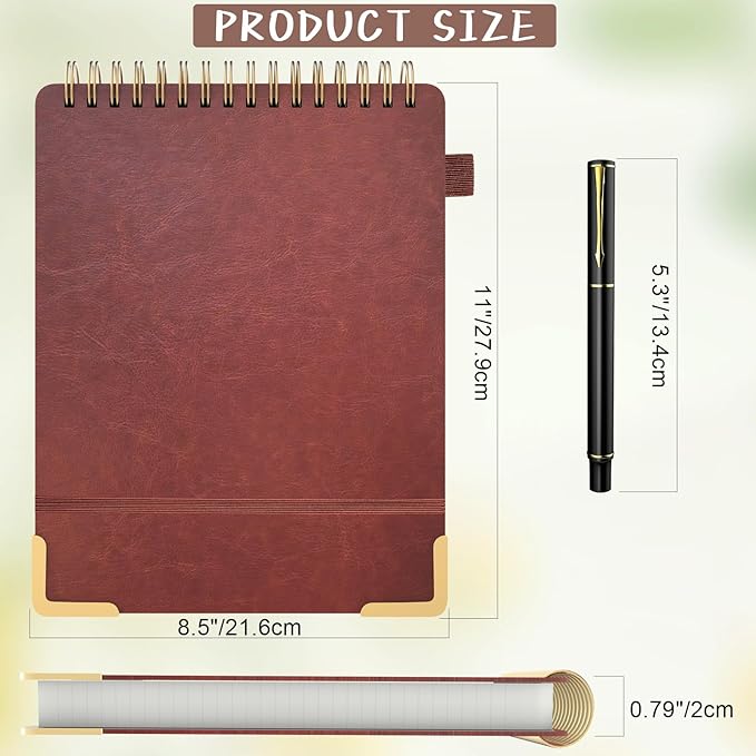 A4 Top Spiral Notebook, Large Leather Hardcover Top Bound Steno Pads, 240 Pages 100 gsm Thick Lined Paper Left Handed Notebook Journal for Work, School, Meeting Writing - Brown, 8.5" x 11"