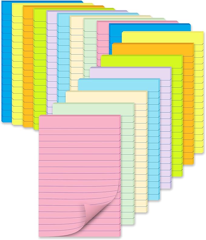 (18 Pads) Lined Sticky Notes 4x6 in Post, Large Notepads with Lines, Pastel Colors Self- Stick Note Pad it, Strong Adhesive, Post on Windows, Doors, Easy to Write for Office, Home, School
