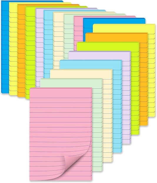 (18 Pads) Lined Sticky Notes 4x6 in Post, Large Notepads with Lines, Pastel Colors Self- Stick Note Pad it, Strong Adhesive, Post on Windows, Doors, Easy to Write for Office, Home, School
