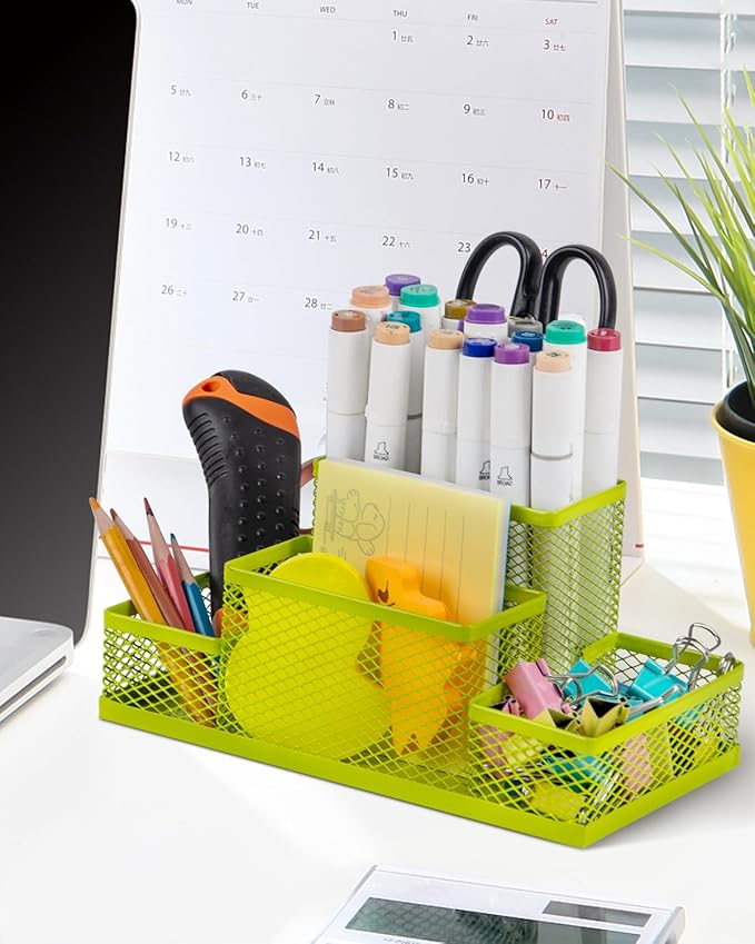 Pen Holder and Desk Organizer, Office Caddy Storage for School Home Office (Green, Medium)