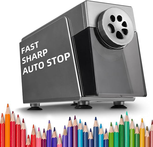 ZMOL Electric Pencil Sharpener for Classroom, Heavy Duty，6 Holes, Stronger Helical Blade, Auto Stop, Plug in, Suitable for 6-12mm No.2/Colored Pencils, Teachers,School & Home Silver US Plug Only