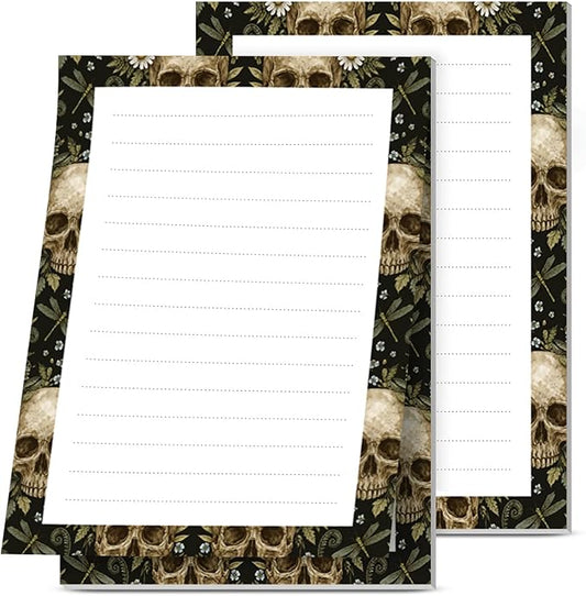 Lined Sticky Notes 4x6 in, 2 Pack Large Cute Notepads with Lines, Bright Post Memo Note Pads Big Rectangular Sticky Notes for Office Vintage Flower Skulls