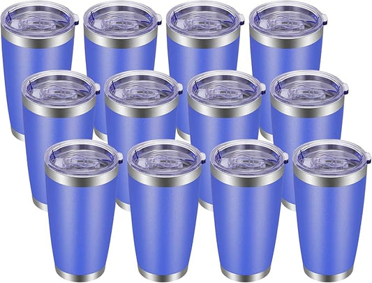 VEGOND 20oz Tumbler with Lid and Straw Stainless Steel Tumbler Cup Bulk Vacuum Insulated Double Wall Travel Coffee Mug Powder Coated Coffee Cup, Blue, 12 Pack