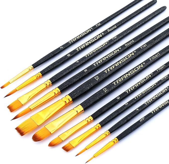 Transon 20pcs Artist Painting Brush Set for Acrylic Watercolor Gouache Hobby Craft Face Rock Painting Black and Green Color