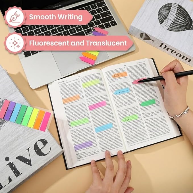 Mr. Pen- Page Markers Sticky Tabs, 800 pcs, Colored Translucent Arrow Flags for Page Marking, Fluorescent Index Tab Stickers for Notebooks, Small Sticky Notes Flags